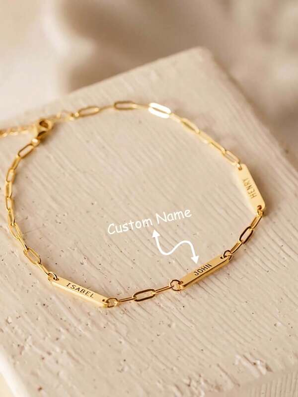 Customized 1-4 Letters Personalized Engraved Bracelet, 18K Gold Plated Stainless Steel, Simple, Fashionable And Elegant, Suitable For Daily Wear, Christmas And Thanksgiving Gifts For Family, Friends And Women,Gold,Stylish,Colorful,Vintage,Simple,Unisex,Casual,Cuties,Custom,Personalized,Unique,Ideal Gifts For Him,Ideal Gifts For Her,Her,Boyfriend,Girlfriend,Dad,Mom,Family,Friends,For Anniversaries,For Birthdays,For Graduation,For Prom,For Party,Gold Jewelry,School Supplies,Back To School,School Gift,For Office,For School,For Classroom,For Teacher Gifts,For University,For Colleague,For Dorm Rooms,For Teacher,For Boys And Girls,For Teenagers,Junior High School Students,Middle School Students,High School Senior High School Students,College Students,University Students,Freshman,Sophomore,Underclassmen