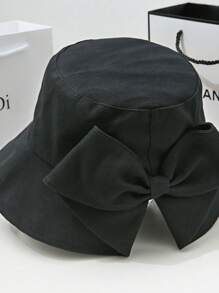 1 件装女士时尚宽边帽，日式夏季防晒蝴蝶结百搭太阳帽 - 黑色 - 查看 4