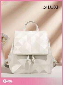 AILUXI Uroczy i modny designerski lekki biznesowy, swobodny mini plecak, szykowna torebka ze skóry PU w kolorze kremowym i torba szkolna, minimalistyczny wzór vintage argyle dayback, przenośna, regulowana torba podróżna z klapką i torba na książki