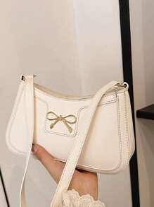 1 Stück modische, personalisierte Unterarmtasche im koreanischen Stil, personalisierte Schultertextur, stilvolle Pendlertasche in Halbmondform, Unterarmtasche mit Schleife, Schultertextur, exquisite Pendlerbaguette-Tasche, mit Schleifen-Dekoration, glatter Reißverschluss, modische und vielseitige quadratische Taschenform, Schultertasche, geeignet für Mädchen zum Einkaufen, für den täglichen Gebrauch, eine gute Wahl als Geschenk für Freunde - Schmetterlings-Achseltasche - Übersicht 8
