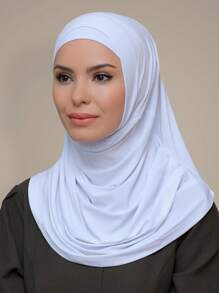1pc Women Casual Soft Solid Muslim Prayer Pleated Headscarf, Headscarf, Inner Cap Pullover Hijab, Elastic & Versatile For Abaya