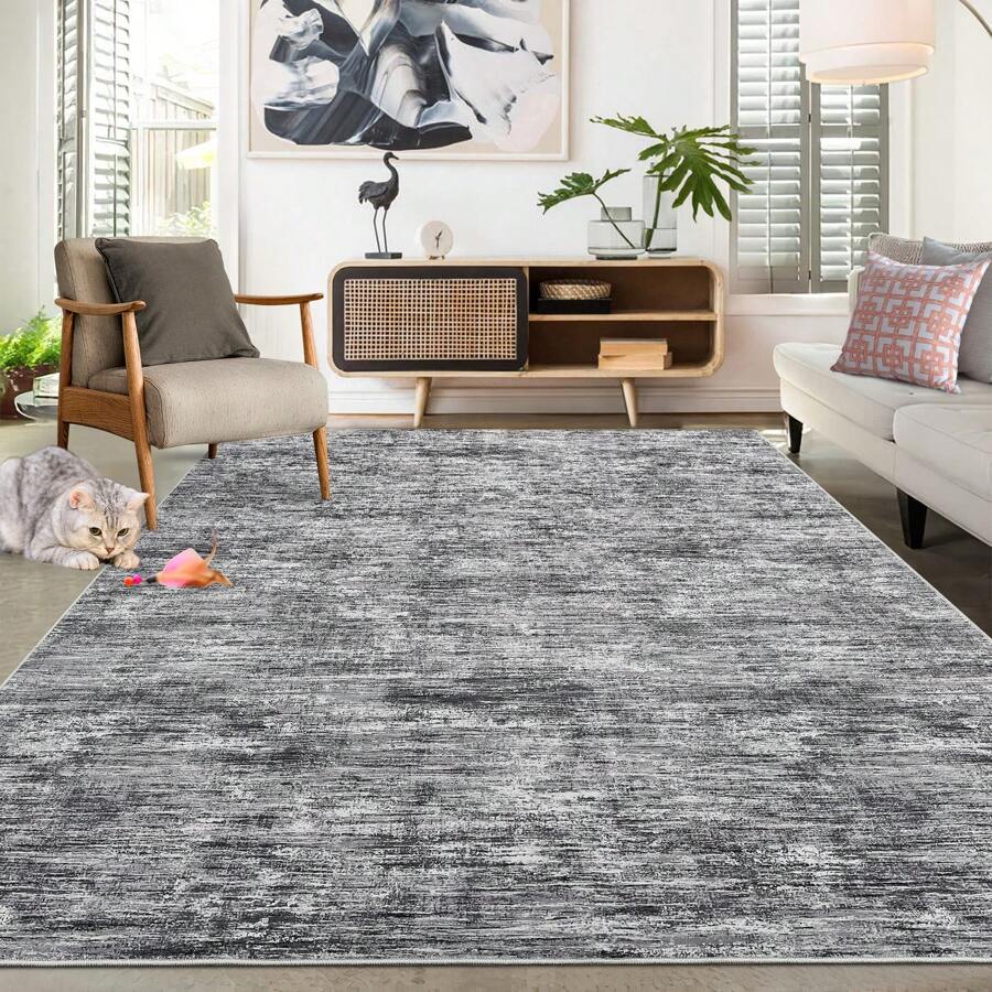 Moderner Teppich, moderner Teppich für den Innenbereich, waschbarer Teppich, karierter Teppich für Wohnzimmer, Schlafzimmer, Nachttisch, Badezimmer, rutschfeste Unterseite, Beige/Hellgrau/Dunkelgrau, Heimdekoration