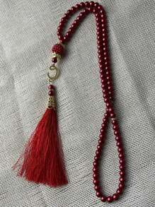 1 pieza 99 cuentas de oración de perlas falsas de vidrio de 6mm, pulsera con borla, pulsera de mano, decoración de muebles