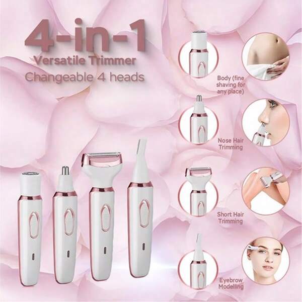 Afeitadora eléctrica para mujeres, dispositivo de eliminación de vello facial 4 en 1 para mujeres, afeitadora facial, recortadora de cejas, afeitadora pública, recortadora de bikini, afeitadora portátil para mujeres, afeitadora para mujeres