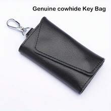 Key Bag Genuine Leather High Quality Key Bag 6 Keys Hanging Key Bag Unisex Large Capacity Genuine Leather Key Case Personalized Multifunctional Key Storage Bag Car Key Bag Cowhide Key Bag - 黑+黃 - 查看 8