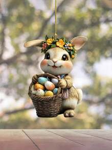 3 piezas Conejo de Pascua 2D de acrílico con huevos colgantes, para llavero, espejo retrovisor del coche, mochila, accesorio para colgar en manijas de puertas, decoraciones primaverales para el hogar y el jardín
