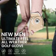 FINGER TEN Golf Gloves Men Right Handed Golfer 2 Packs Left Hand With Ball Marker Leather Premium Weathersof Grip Soft Men Golf Glove - Khaki - View 6