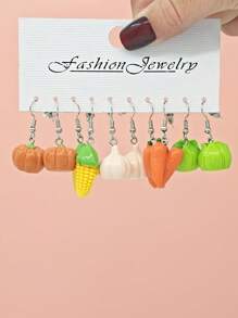 10pcs/30pcs Cross-Border New Dopamine Imitation Vegetable Series Resin Earring Set, Funny & Cute Pumpkin Ginger Eggplant Pea Peanut Earrings Pendants, Women Jewelry