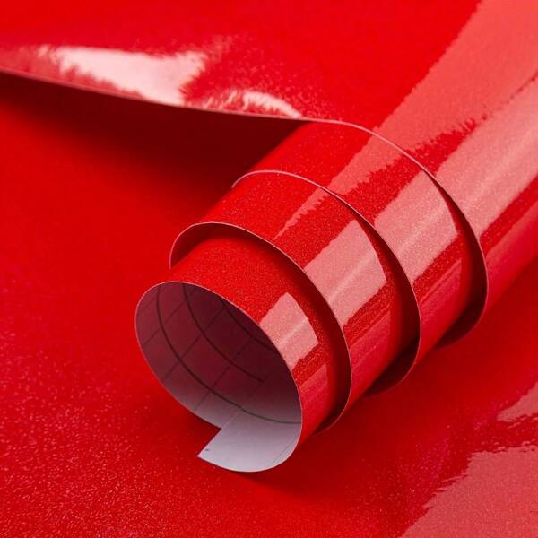 Self-Adhesive Vinyl Wallpaper - Textured Glitter Red, Detachable, Waterproof Contact Paper For Kitchen, Bathroom, Living Room, Cabinets, Furniture – Random Match Peel & Stick Decorative Film