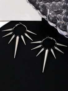 1 对朋克嘻哈暗黑风格刺铆钉耳环，摇滚个性化情侣耳环，日常街头派对珠宝 - 耳環 - 查看 4