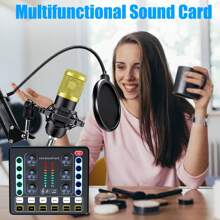 USB Streaming Podcast PC Microphone, Studio Cardioid Condenser Mic Kit With Sound Card, Boom Arm, Shock Mount, Pop Filter, For Karaoke, Gaming, Recording Etc - Black - View 8
