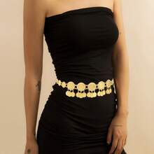 1 pièce Chaîne de taille longue en métal avec pendentif de pièce de style bohémien, accessoire de perle de fantaisie vintage pour femmes, ceinture de taille rétro