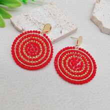 Pendientes de moda de estilo bohemio hechos a mano con diseño circular, pendientes de botón de acero inoxidable adecuados para uso diario o de fiesta de las mujeres