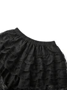 Womens Layered Ruffle Shorts Casual Elastic Waist Solid Color Lace Bloomers Lolita Clothes - 黑色 - 查看 6