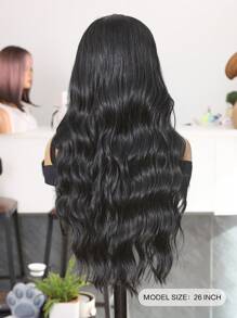 Peluca sintética con parte 13X4X1, cabello ondulado de 26 pulgadas de color negro, fabricada con fibra sintética importada de Japón, resistente al calor. Peluca sintética de alta calidad, suave y natural, ideal para uso diario.
