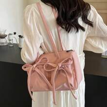 New Korean Bow Nylon Shoulder Bag Fashionable And Sweet Design Tote Bag Folded Large Capacity Commuter Women's Handbag