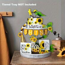 1 Set Sunflower Themed Tiered Wooden Tray Decor, Summer Farmhouse Sunflower Wooden Home Decor