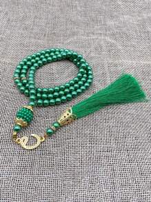 1 pieza 99 cuentas de oración de perlas falsas de vidrio de 6mm, pulsera con borla, pulsera de mano, decoración de muebles
