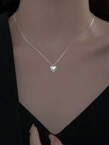 Sterling Silver Love Necklace Simple INS Style Heart Shape Heart Heart Clavicle Chain Glossy Sterling Silver Love Necklace Valentine's Day Gift
