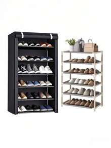 Zapatera Multifuncional de 4/5/6 Niveles: Organizador de Calzado con Espacio Ajustable para Botas y Diseño Armable - Zapatera Armable de 4/5/6 Niveles con Espacio Ajustable para Botas: Organizador Multifuncional de Gran Capacidad. - Negro - Ver 4