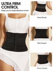 1pc Women's Waist Cincher With Button Closure, Waist Trainer - Black - View 2
