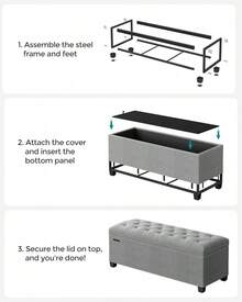 SONGMICS Storage Ottoman, Foot Rest With, 15.X 43.3 X 15.Inches, End Of Bed, Storage Chest, Load Up To 660 Lb, Living Room, Bedroom, Entryway, Dark Gray ULSF088G01 - 淺灰色 - 查看 12
