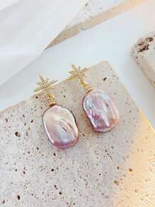 一对女士巴洛克仿珍珠S925银针耳环，原创小众设计，手工艺术风格精致仿珍珠耳环，温柔优雅耳环，轻奢 - 彩色 - 查看 17