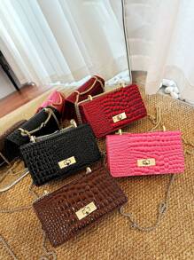 1pc Fashionable And Simple Popular Bag, Stone Pattern, Fashionable Crossbody, Stylish Shoulder Crossbody Bag, Pu Material, Magnetic Buckle Flap Closure, Suitable For Girls To Go Shopping, Daily Use, And Attend Parties, Sweet And Cute Solid Color Matching, Fashionable And Versatile Square Bag Shape, Elegant, Simple And Exquisite Crossbody Bag, It Is A Good Choice As A Gift For Little Girls - Solid Color Crossbody Bag - View 1