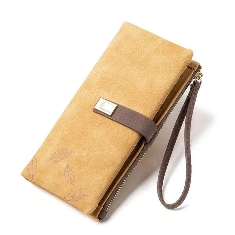 Cartera de piel sintética para mujer, tarjetero Retro con estampado de hojas esmeriladas, hebilla con cremallera, bolso de mano GFE3 - Azul - Añade 10
