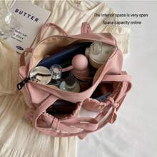 New Korean Bow Nylon Shoulder Bag Fashionable And Sweet Design Tote Bag Folded Large Capacity Commuter Women's Handbag