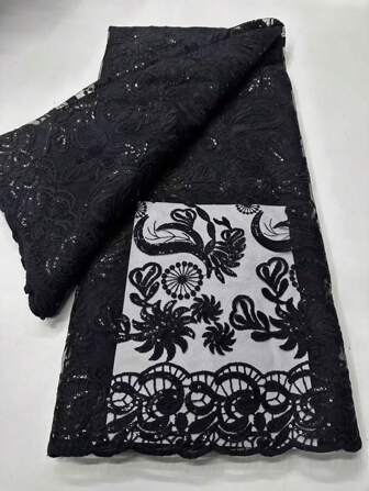 1 件高品质蓝色/红色花卉亮片蕾丝网眼面料，1 码/5 码女式连衣裙、婚纱、晚礼服，透气柔软的薄纱面料，适用于法国/非洲/尼日利亚派对白色连衣裙缝纫、家庭手工连衣裙缝纫、DIY 装饰面料