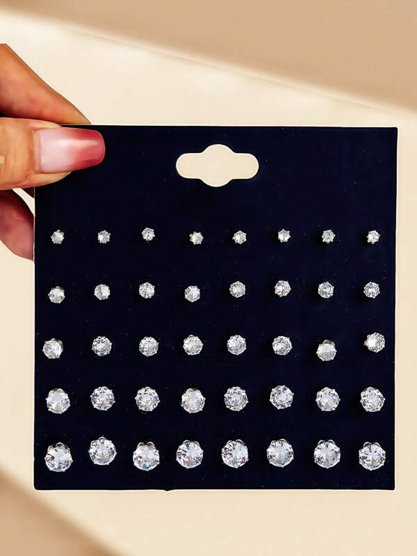 20 Pairs New Mini Faux Rhinestone Stud Earrings Set, Versatile & Fashionable For Everyday Wear