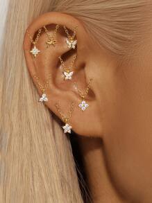 1PC 925 Sterling Silver Butterflies Flowers Chain Stars Flat Back Cartilage Tassel Helix Piercing Fine Jewelry For Daily Wear Wedding Party Engagement Anniversary Valentine's Day - Gold - View 1