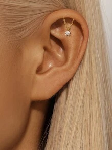 1PC 925 Sterling Silver Butterflies Flowers Chain Stars Flat Back Cartilage Tassel Helix Piercing Fine Jewelry For Daily Wear Wedding Party Engagement Anniversary Valentine's Day - Gold - View 16