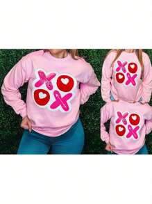Womens Valentines Day Sweatshirts Long Sleeve Round Neck Letter Patchwork Pullovers Oversized Tops