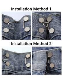 1 套隐形腰部塑身器，金属牛仔裤纽扣，时尚格子扣腰带，可拆卸腰部牛仔裤纽扣，腰部可调节扣，多功能设计 - 银色 - 銀色 - 查看 11