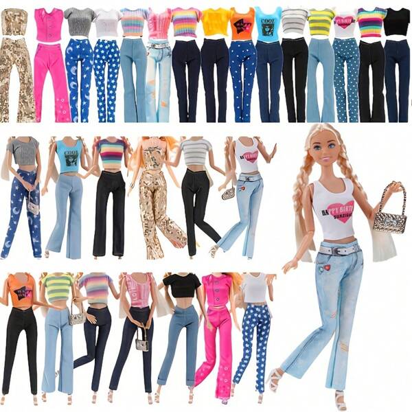 6/8/10/12/14 Pcs Random Fashion Doll Clothes Set, Fit For 11.5 Inch Doll, Include 3/4/5/6/7 Pcs Tops And 3/4/5/6/7 Pcs Pants, Great Gift For Kids, High Quality, Suitable For Children, Doll Not Included