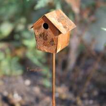 1pc Miniature Rusty Bird House Pick Fairy Garden Miniatures Vintage Birdhouse Rustic Mini Ornaments Home Garden Decor Accessories - Birdhouse Pick E - View 3