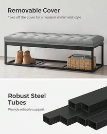 SONGMICS Storage Ottoman, Foot Rest With, 15.X 43.3 X 15.Inches, End Of Bed, Storage Chest, Load Up To 660 Lb, Living Room, Bedroom, Entryway, Dark Gray ULSF088G01 - 淺灰色 - 查看 7
