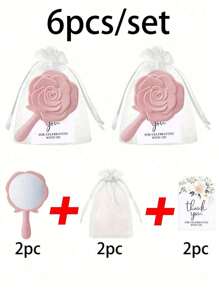 3/6/18 Pieces, Bridal Shower Favors Rose Design Mirrors Plastic Compact Mirrors Bridal Thank You Cards With Organza Bags Wedding Party Gifts Bridesmaid Gifts For Guests Bridal Party Supplies