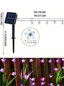 1pc Solar Powered Cherry Blossom String Lights, Multi-Mode Adjustable Outdoor Fairy Lights For Valentine's Day, Garden, Yard, Fence, Porch, Tree, Flower Themed Party, Waterproof Holiday Decor