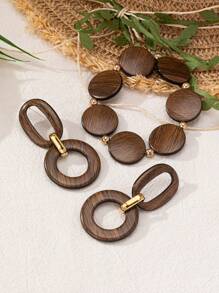 1 Set Of Fashionable New Version Ins Retro Matte Elegant Personalized Street Shot Round Wooden Hand-Woven Beaded Bracelet + Earring Jewelry Set