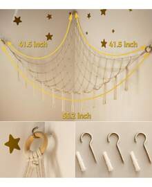 Stuffed Animal Storage Hammock Or Net Corner - Large Toy Hammock Net Stuffed Animals Room Decor - Cute Stuff Animal Organizer Plush Holder - Kids Nursery Essentials Wall Bedroom Home Decor - 焦糖 - 查看 2