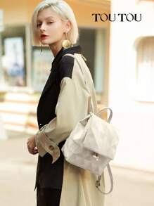 AILUXI Uroczy i modny designerski lekki biznesowy, swobodny mini plecak, szykowna torebka ze skóry PU w kolorze kremowym i torba szkolna, minimalistyczny wzór vintage argyle dayback, przenośna, regulowana torba podróżna z klapką i torba na książki