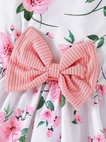 Toddler Little Girls Dress And Cardigan Sets Bow Floral Sleeveless Dress + Long Sleeve Ruffle Shrug 2 Piece Outfit - 粉色 - 查看 5