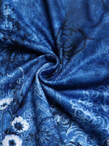 ChicMe 女士V领印花宽松舒适休闲吊带背心，夏季优雅 - 藍色 - 查看 4