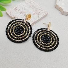 Pendientes de moda de estilo bohemio hechos a mano con diseño circular, pendientes de botón de acero inoxidable adecuados para uso diario o de fiesta de las mujeres