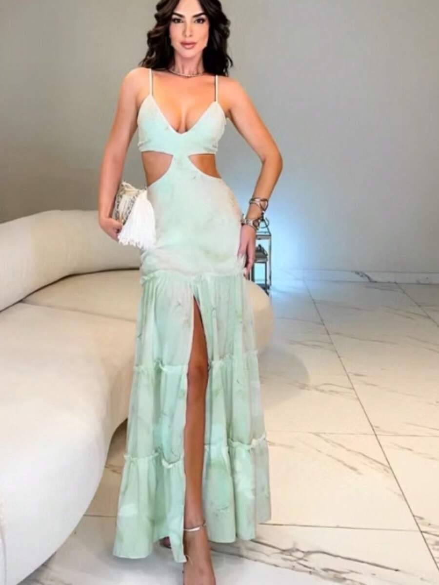 Vestido Letícia longo - Verde Limão - Visão 1