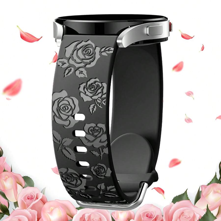 1 Rose Watch With Smooth Floral Carving Strap Compatible With Classic 20mm/Watch Classic/Active 20mm Soft And Cute Silicone Sports Strap Compatible With Samsung Strap For Women And Men (Excluding Watch) Without Watch