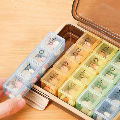 1pc Colorful 7-Day Large Capacity Pill Organizer Box, Portable 28-Compartment Weekly Medication Storage Case